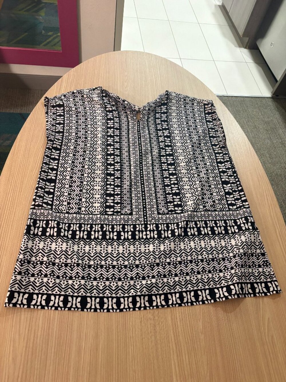 Chico's Tribal Print Blouse Chico's Size 1 US Size 8-10 Black and White Cut Out